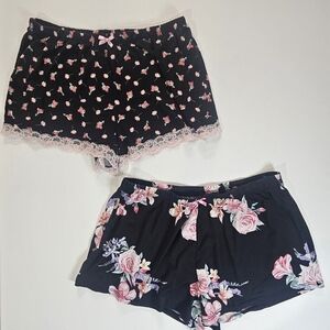 Flora Pajama Shorts Womens Small Black Pink Floral Stretchy‎ Feminine Sleepwear